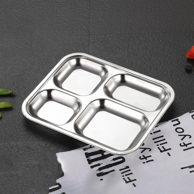 Fast Food Plate 304 Stainless Steel Divided Dinner Tray Lunch Container Food Plate for School Canteen Fast Food Adult Lunch Box