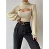 Damen S Hoher Hals Ausgeschnitten Locker Sitzender Pullover Oberbekleidung Top