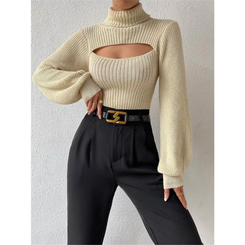 Damen S Hoher Hals Ausgeschnitten Locker Sitzender Pullover Oberbekleidung Top