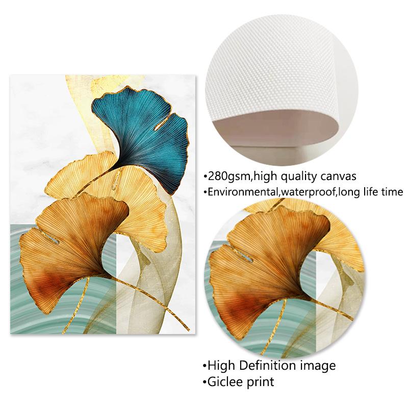 Blue Green Yellow Gold Leaf Plant Flower Canvas Poster Print Nordic Abstract Wall Art Painting Modern Living Room Decor Pictures