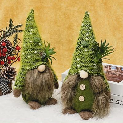 Ornements de Poupée Renne Succulente Tricotée - Décoration de Noël Sans Visage avec Plantes Vertes Créatives