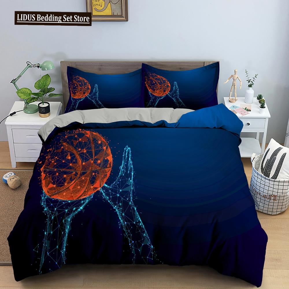 Conjunto de Cama 3D de Basquete Para Menino Amante de Basquete Quarto Capa de Edredom Capas de Colcha Tamanho Twin King Poliéster Capa de Colcha