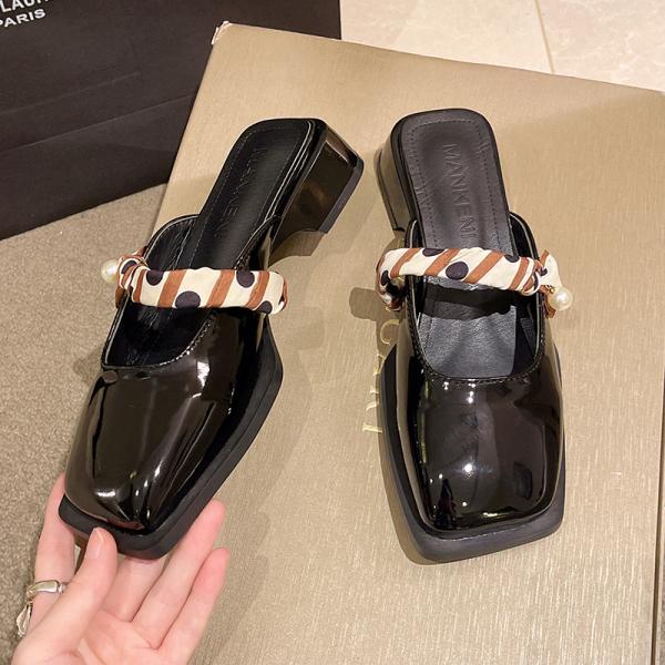 Fashion Slippers Casual Cover Toe Women's Shoes With Platform Pantofle Slides Luxury 2025 Square Mary Janes Square Toe Slippers Casual F