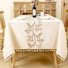 Luxury Embroidered Cotton-Linen Tablecloth with Tassels - Waterproof & Heat-Resistant