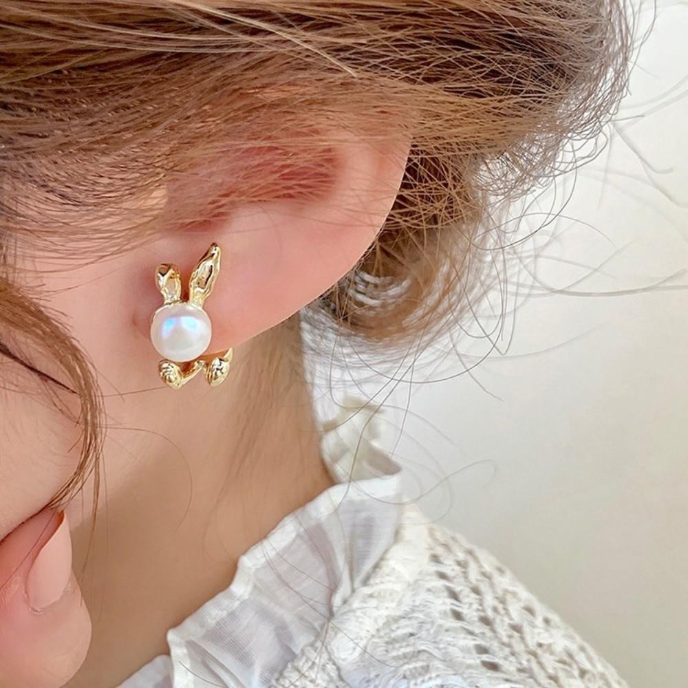 Cute Rabbit Ear Studs Simple Ladies Pearl Earrings Accessories Rabbit Earrings Women