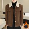 Men's Autumn and Winter Lapel Jacket, Solid Color Sheepskin Woolen Coat with Fur Collar and Fleece Warm Middle-aged Jacket