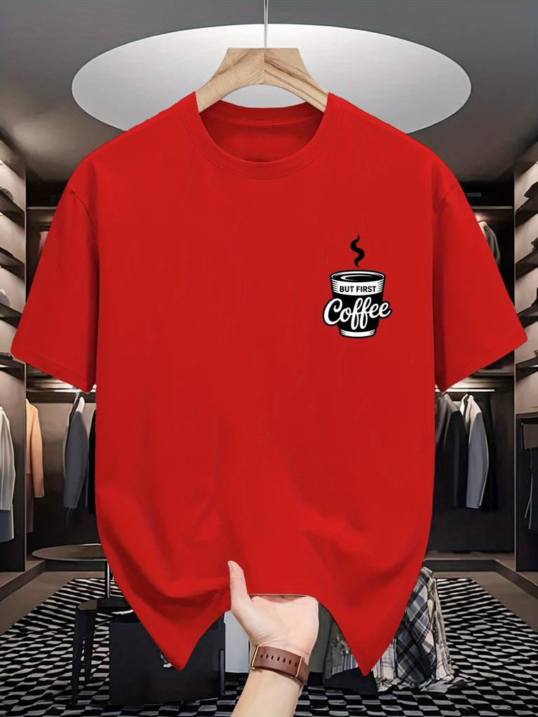 Unisexs Crew Neck T Shirt But First Coffee Pocket Size Cup Graphic Short Sleeve Casual Cotton Coffee Lover Urban Streetwear Tees