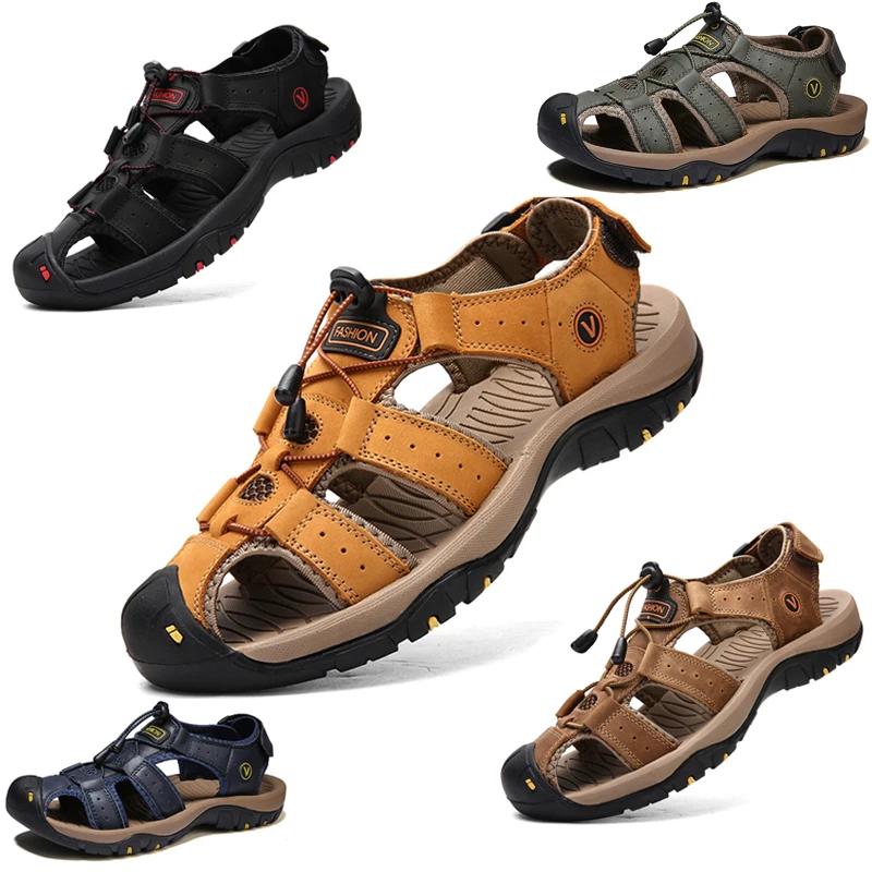 Summer Genuine Leather Outdoor Sports Sandals Wading Shoes Men's Roman Sandals GLADIATOR Driving Shoes Beach Open Toe Sandals