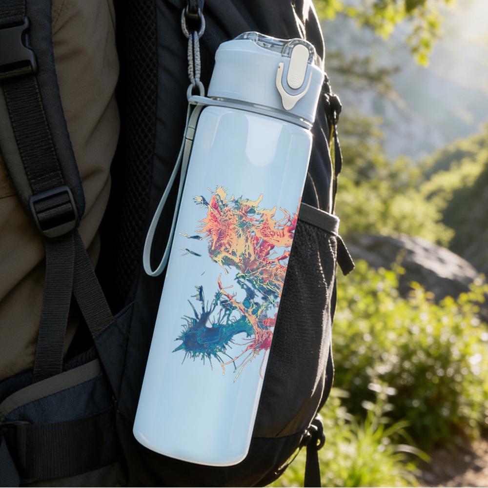 PC Green Square Minimalist Flag Print 750ml colorful plastic sports water bottle leakproof pop up lid with straw for outdoor work home use