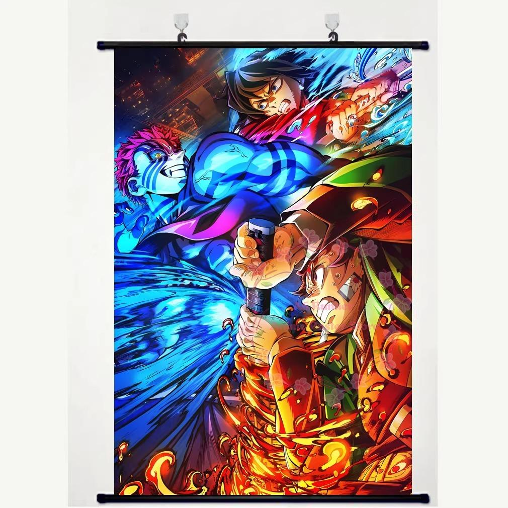 

D-Demon S-Slayer Mugen Castle Nine Pillars Tomioka Giyu Tanjiro Butterfly Ninja Anime Scroll Poster Peripheral Set 40x60cm