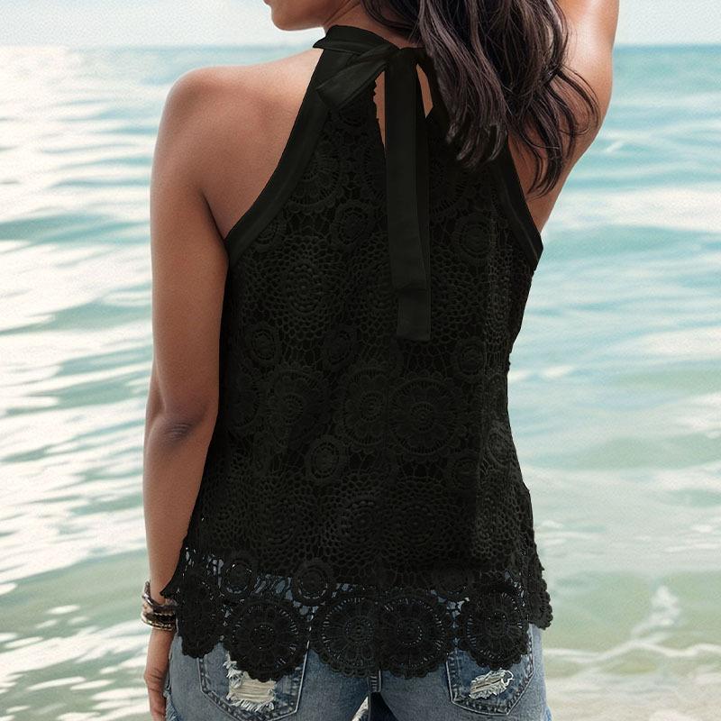 GMXIA Summer Sleeveless Halter Blouse Lace Texture Jacquard Top