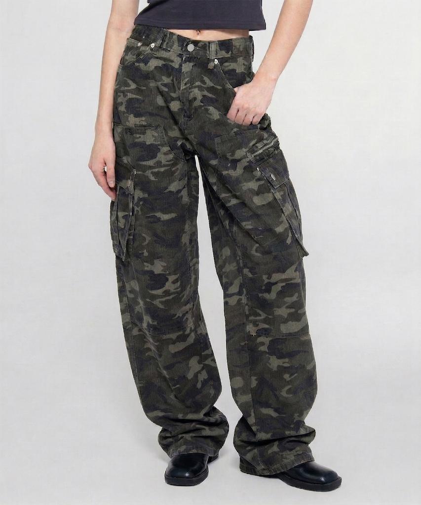 CHICKS Pantaloni Larghi Utility Camo Urbano Grigio Chiaro