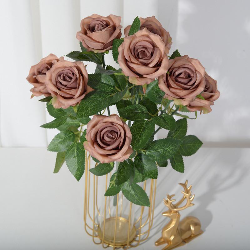 Single Of Bouquet Nine Head Roses Artificial Fake Flowers Wedding And Home Decor
