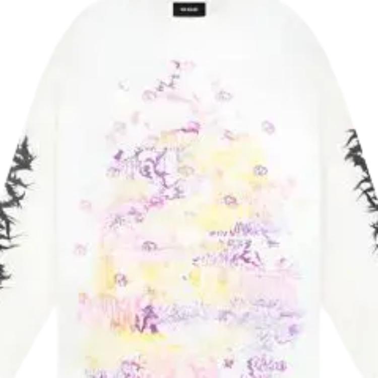 We11done FW23 Cracked Letter Logo Printed Long Sleeve T-Shirt Unisex Tops White WD-TT3-23-756-U-WH