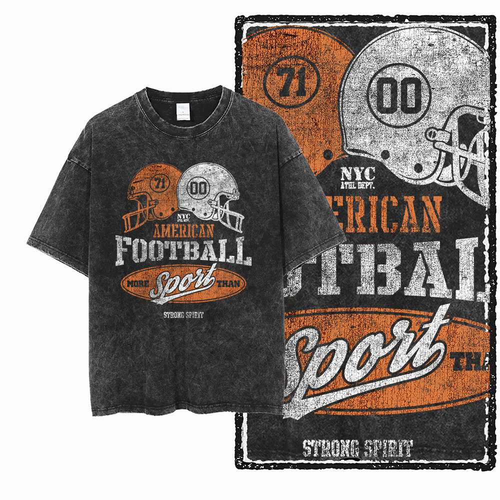 American Football Theme Vintage Graphic Printed Big Size Black Cotton Unisexs Retro TShirt G