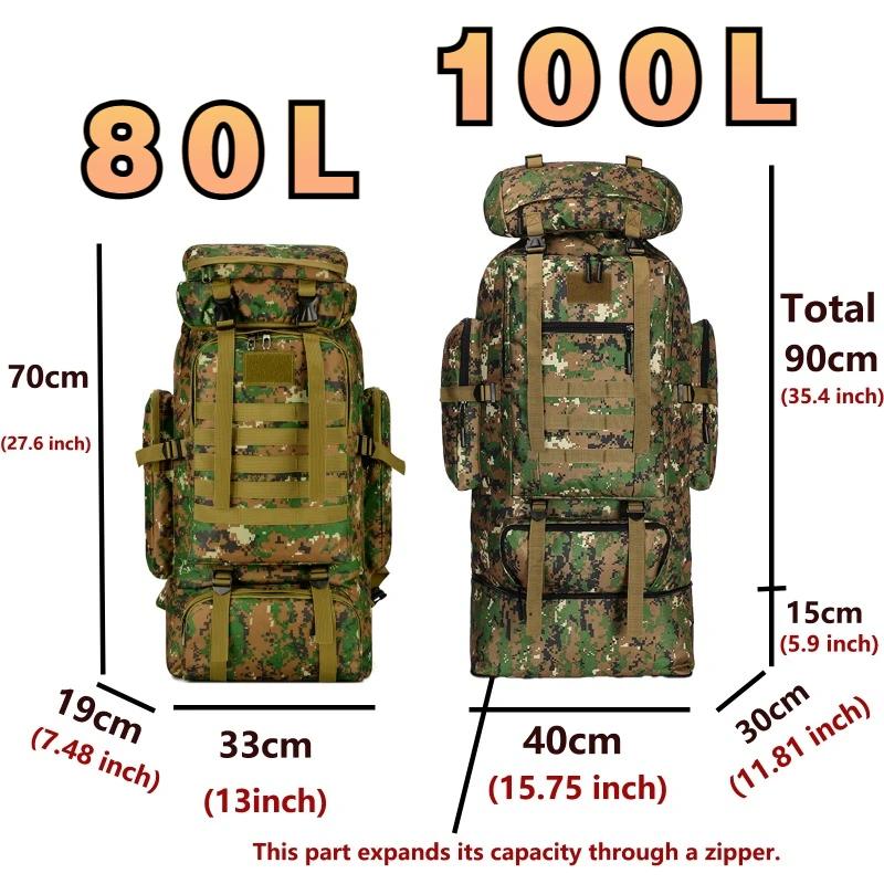 Leather Bag 80L/100L Mountaineering Bag Climb Bag Tactical Backpacks Large Backpack Outdoors Hiking Camping Travel Bags