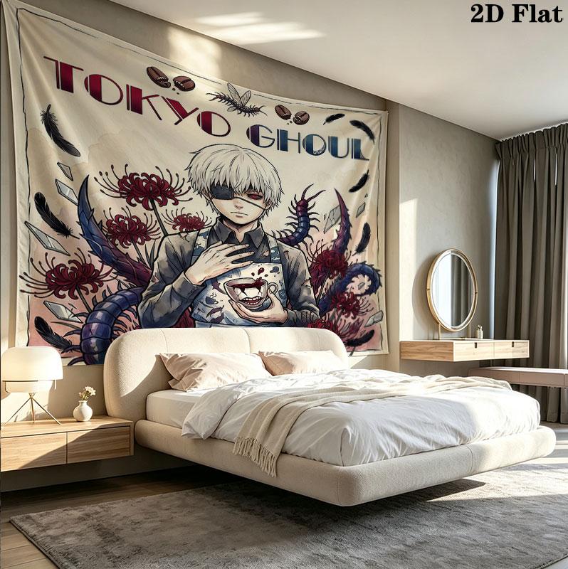 Tokyo Ghoul Wall Tapestry Aesthetic Wall Hanging Printed Fabric Blanket Decorative Tapestries For Bedroom Living Room Home Decor