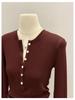 Women's Slim Fit Long Sleeve Henley Collar Mousse Cashmere Top for Spring/Autumn