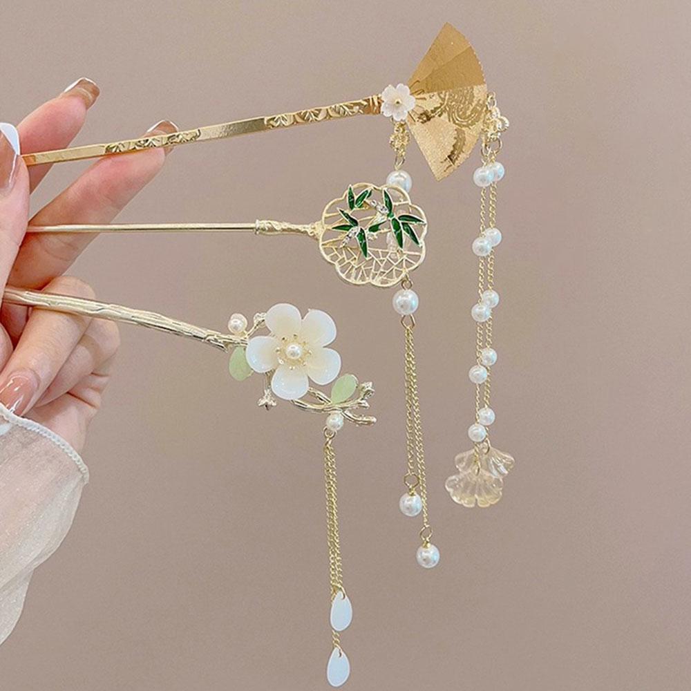 Elegant Chinese Style Tassel Hair Stick Hairpins Traditional Floral Hanfu Hair Sticks Women’s Vintage Bamboo Hair Accessories