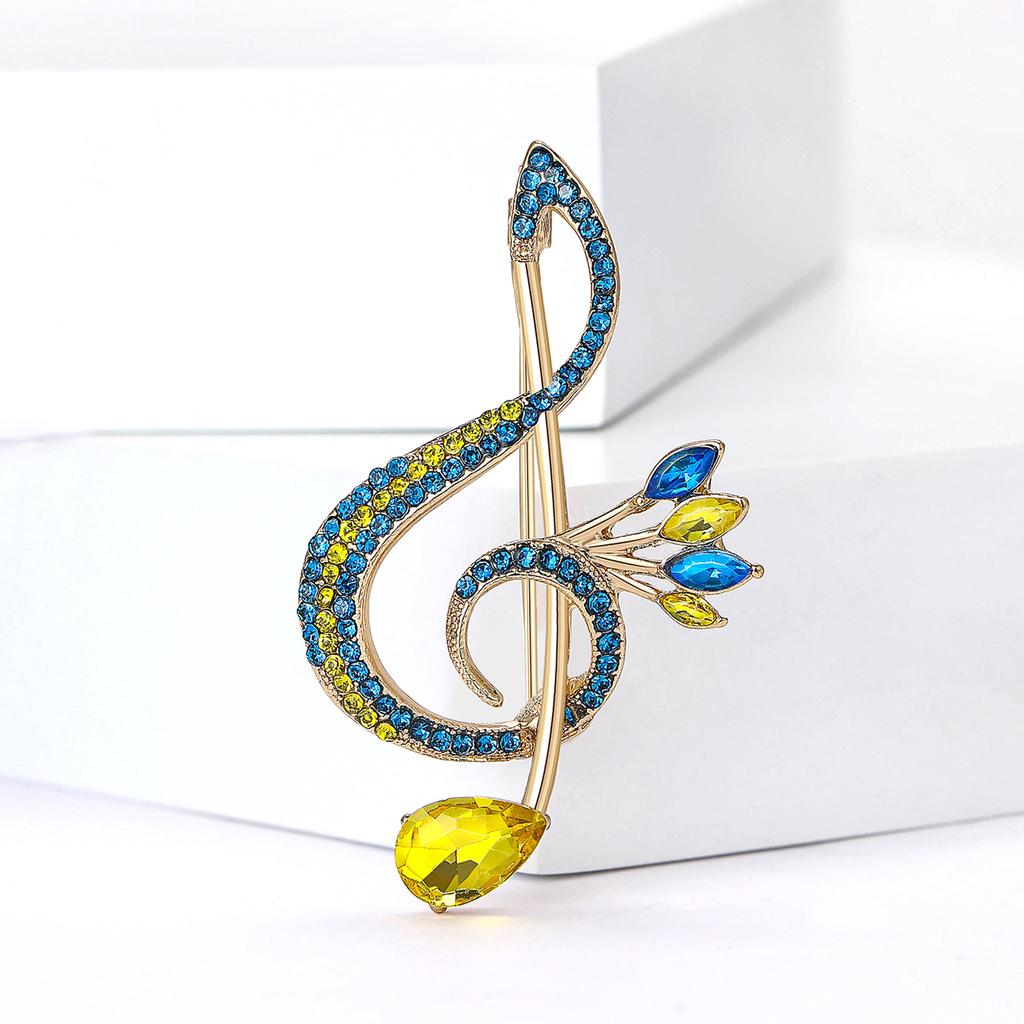 Luxury Rhinestone Music Note Brooches for Women Unisex Glamour Pins 5-color Available Casual Party Accessories Gifts