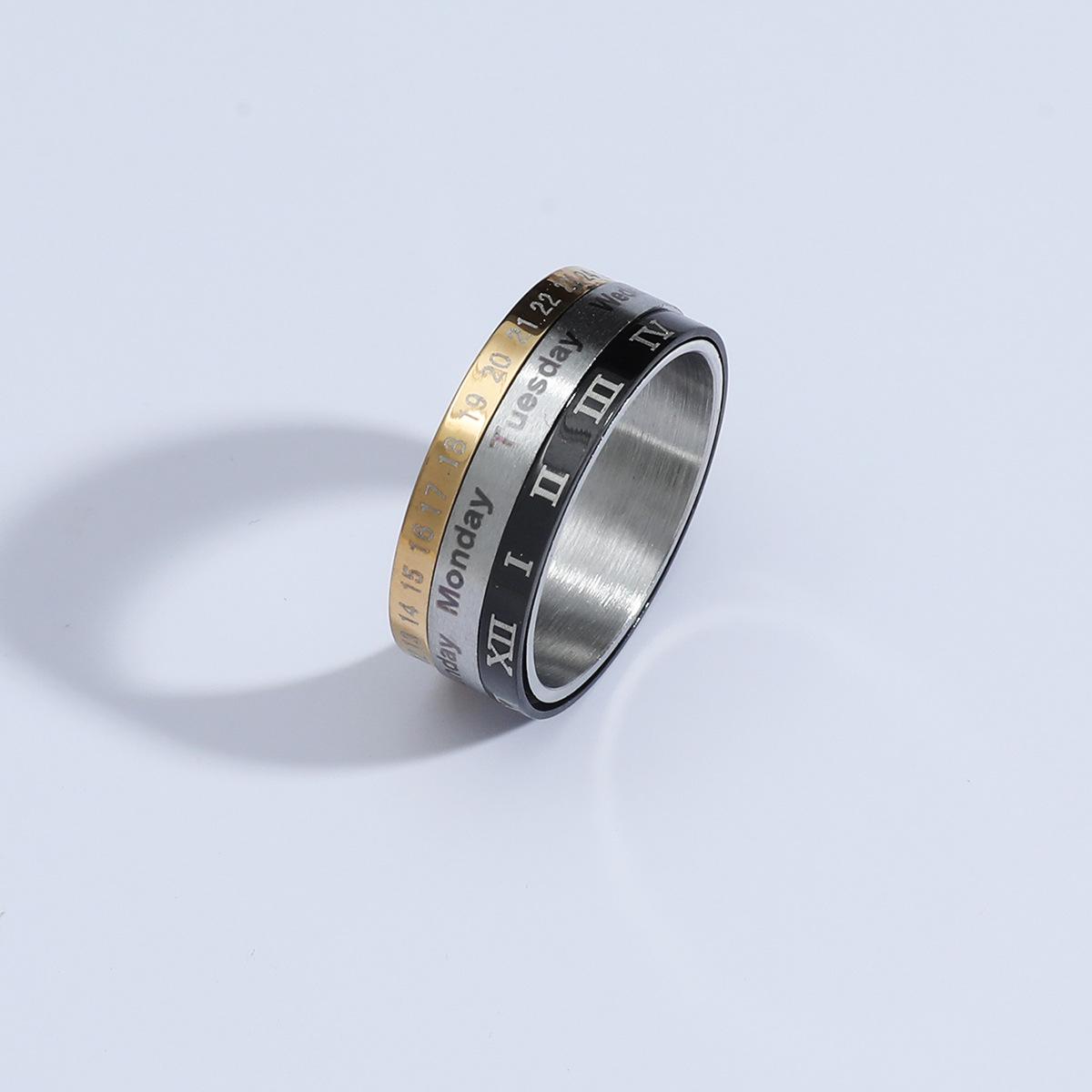Korean Style Fashion Three-Color Roman Numeral Rotating Jewelry Ring One Size