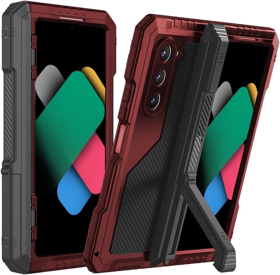 

Phone Case with Holder for Samsung Z Fold 4 5 6 7 Metal Cover with Screen Protector Military Rugged Heavy Duty Shockproof Galaxy Z Fold5 червоний