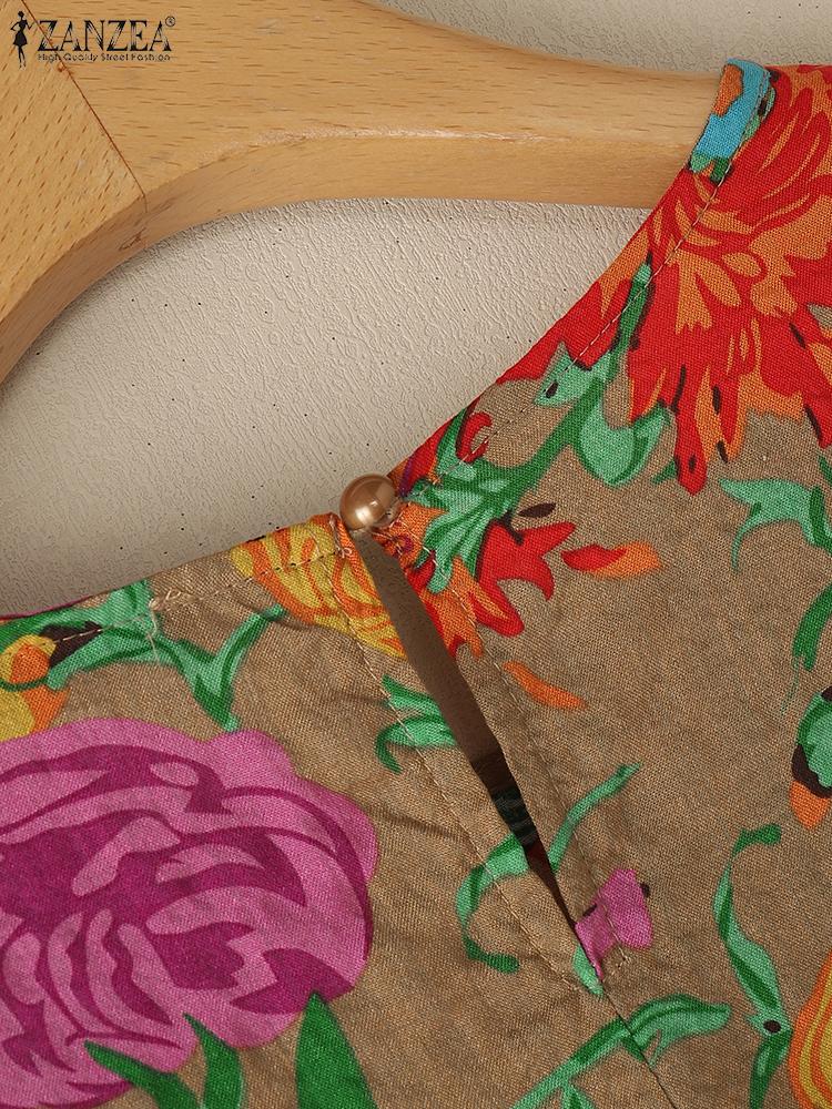 ZANZEA Damen Lässige Rundhals 3/4-Ärmel Bluse mit Blumendruck