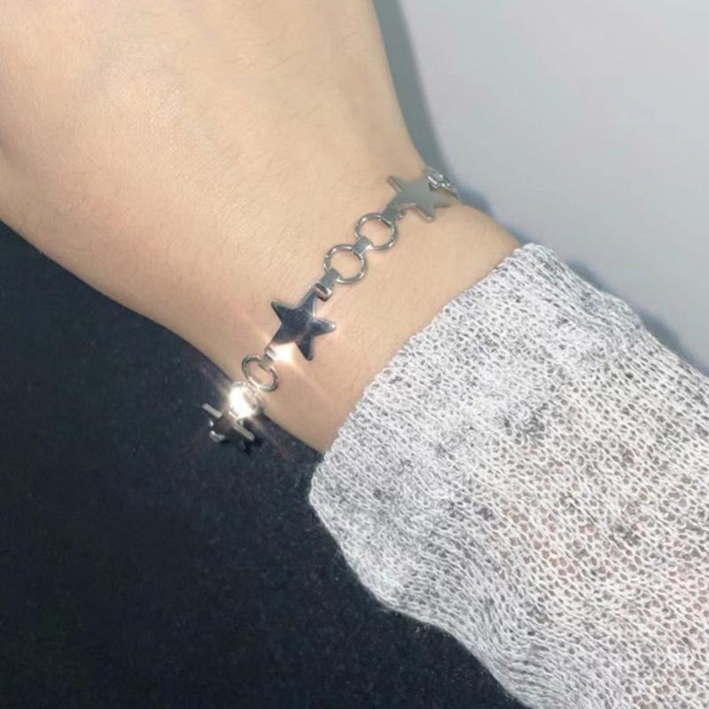 Vintage Shiny Star Pentagram Titanium Steel Bracelet for Women Sweet Aesthetic Y2k Charm Bracelet Harajuku Fashion Jewelry