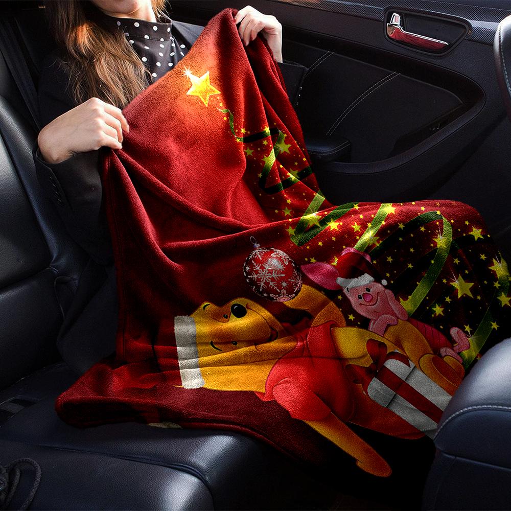 Christmas Winnie Pooh Blanket Soft Throw Blanket For Home Bedroom Bed Sofa Travel Office Solid Christmas Blanket