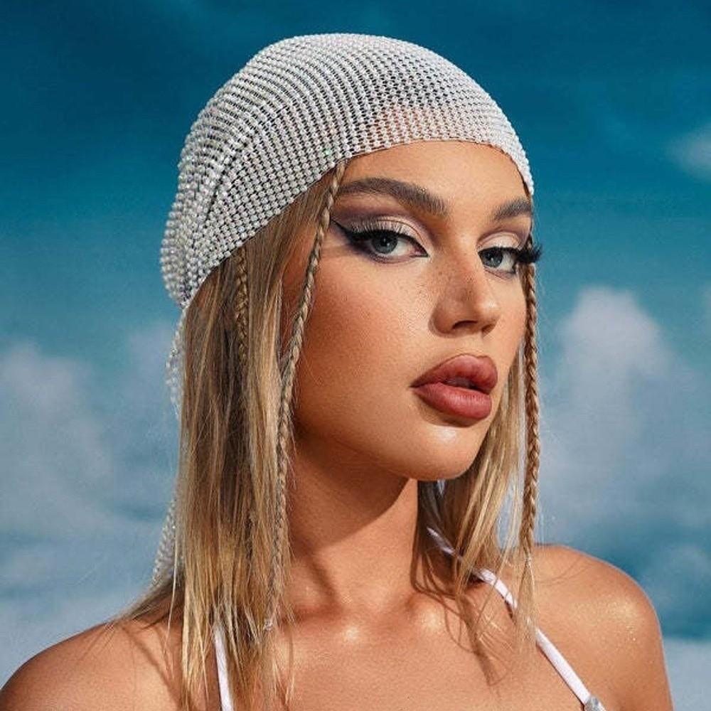 Trendy Versatile Glitter Rhinestone Bandana Mesh Bling Headband Headscarf Elastic Crystal Head Wrap Women Headpiece Accessories