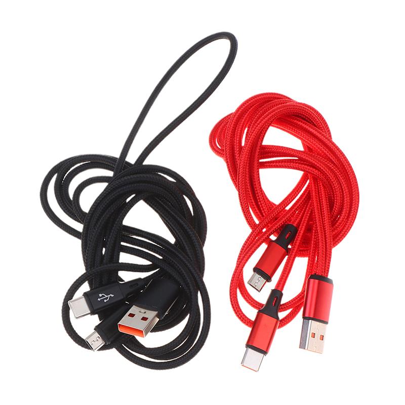 2-in-1 USB C Fast Charging Cable 5A Y Splitter Micro USB Data Cord for Android Phones Tablets Car Travel Use