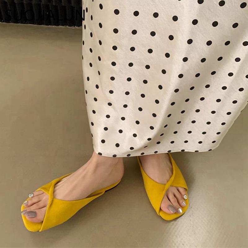 Fashion SUOJIALUN 2025 Summer New Candy Color Women Slipper Fashion Open Toe Slip On Slides Soft Flat Heel Outdoor Dress Beach Sandal