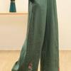 Women's Retro Embroidered Wide-Leg Cotton Linen Pants with Elastic Waist