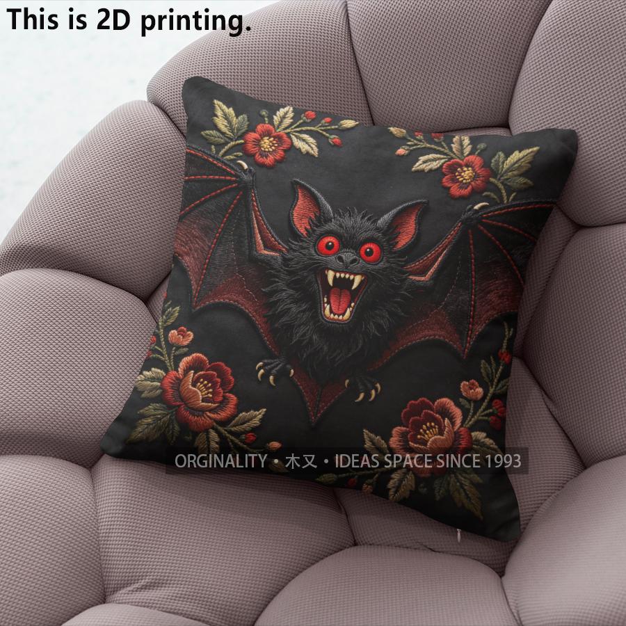 

Goth Floral Vampire Bat Throw Pillow Covers Pattern Cushion Cover Suitable for Sofa Bedroom Car Pillow Cover 40x40cm