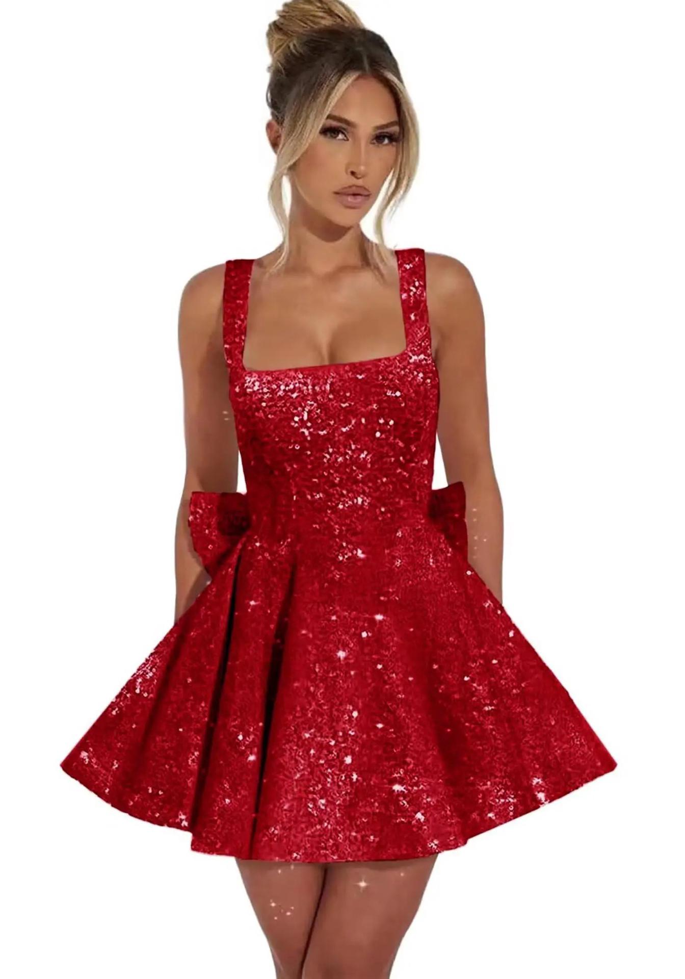 Eiropas spageti lencīšu sequin mini kleita