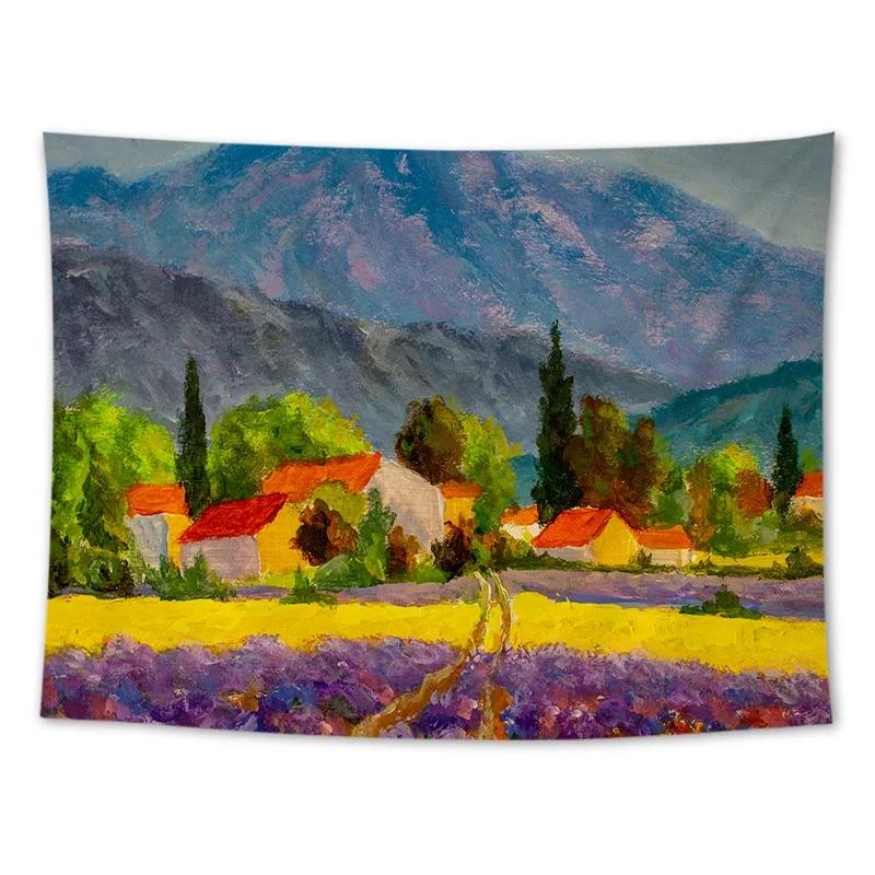 Wall Hanging Tapestry Sunflower Lavender Oil Painting Landscape Room Decoration Background Cloth