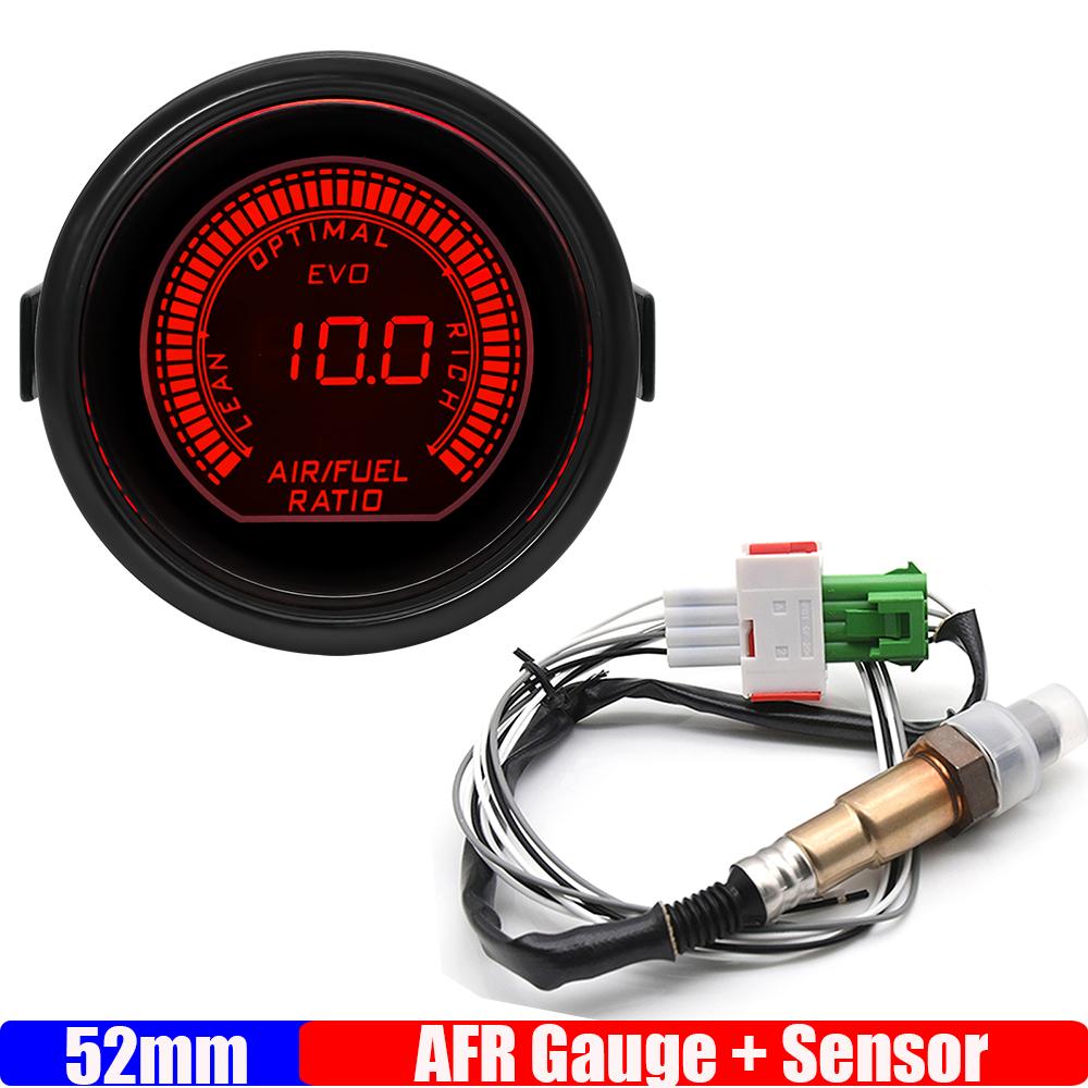 2" 52mm Air Fuel Ratio Gauge Blue/Red LED AFR Meter Display With Narrowband O2 Oxygen Sensor 0258006028 for Gasoline Racing Car