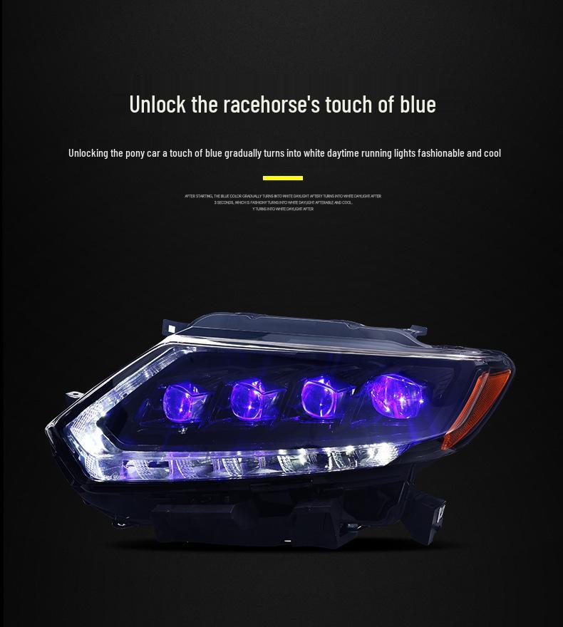 LED Matrix Headlight Assembly with Blue LED and Running Horse Design for 14-16 Nissan X-Trail