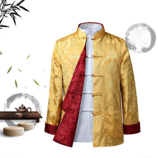Tang Suit Coat Retro Long Sleeved Reversible Chinese Style Traditional Clothing Keep Warm Stand Collar Vintage Chinese Shirt for Daily Life