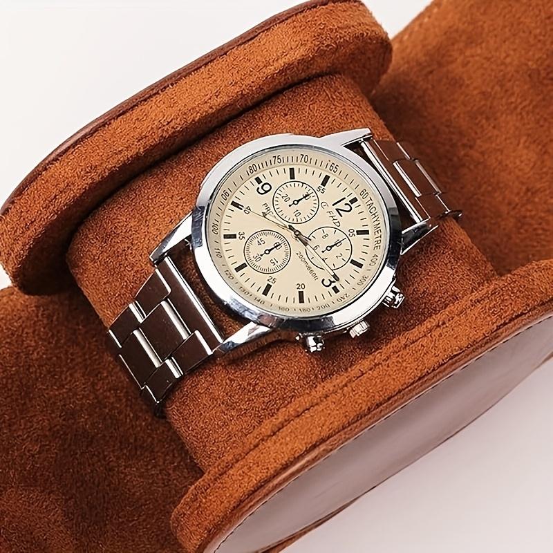 Oval Faux Leather Watch Case with Detachable Velvet Pad- Personalized Men's Watch Travel Storage Box, Perfect Gift