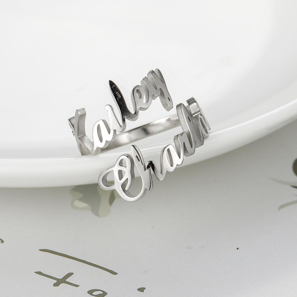 Custom 3 Double Finger Ring Personalized Family Couple Mother Father Gift For Women Men Gold Color Stainless Steel Jewelry