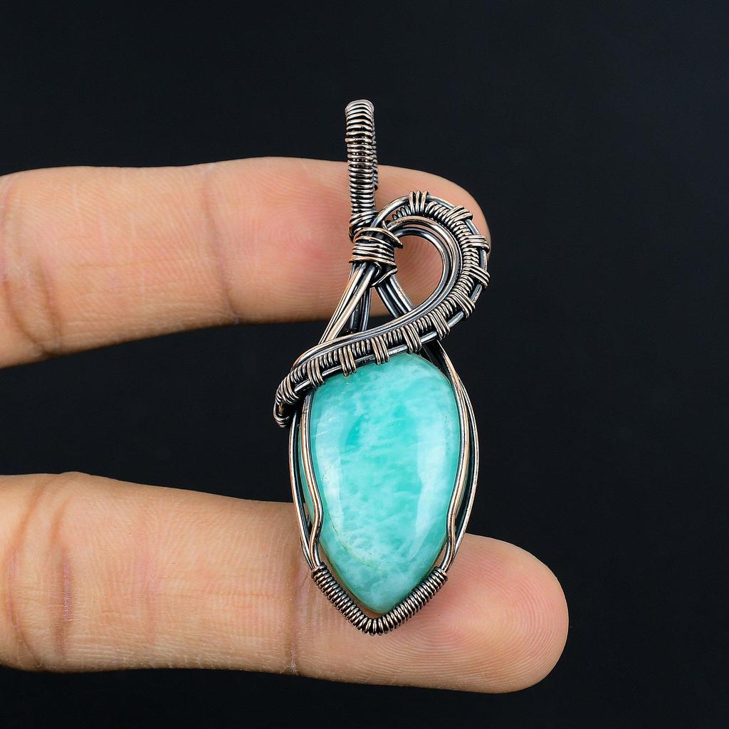 Blue Chalcedony 999 Copper Wire Wrapped Pendant, Handmade Gemstone Pendant Jewelry, Gifts For Wife Brand New Pendant