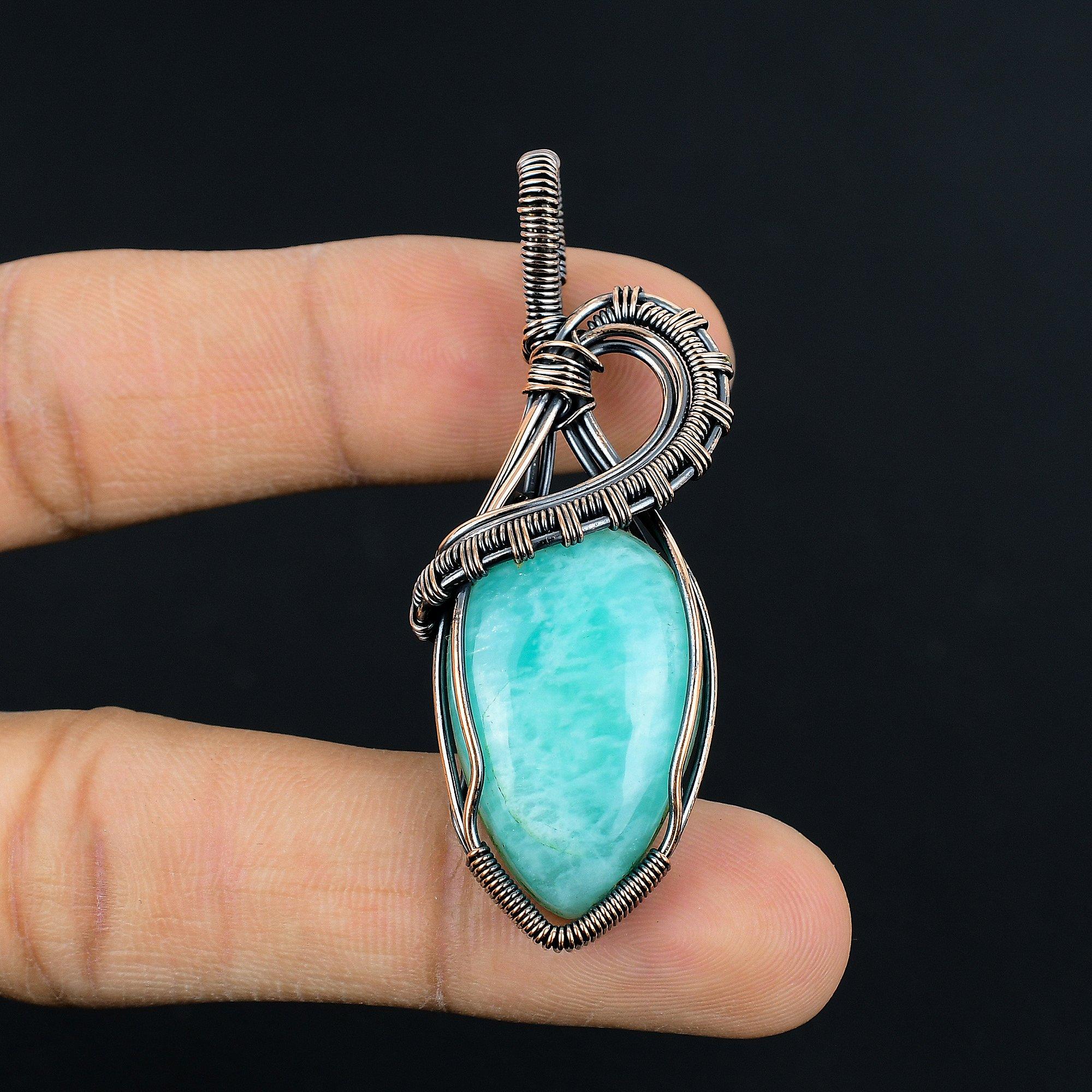 

Кулон из голубого халцедона, обернутый медной проволокой 999 пробы, Ювелирные изделия с кулоном из драгоценного камня ручной работы, Подарки для жены, Совершенно новый кулон 2.55 Inches