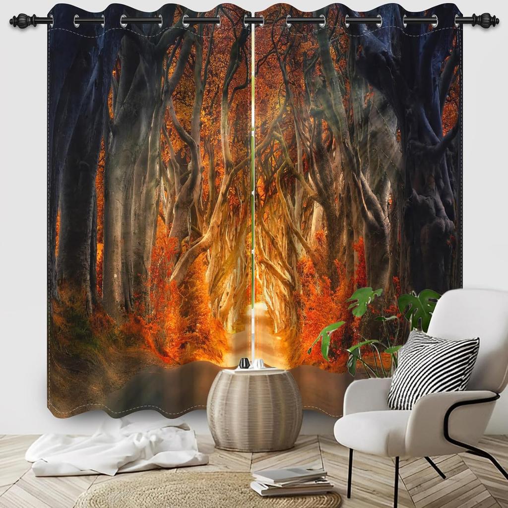 Blackout Maple Leaf Curtain Autumn Landscape Print Window Forest Treatment Curtains Bedroom Kitchen Office Made Of Polyester Washable Decor Ready
