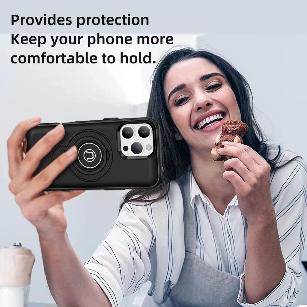 For iPhone 16 Pro Max Case TPU+PC Magnetic Car Mount Phone Cover with Ring Kickstand