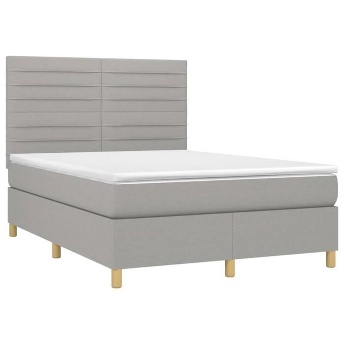 3142409 vidaXL Lit à sommier tapissier avec matelas Gris clair 140x190cm Tissu