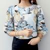 ZANZEA Women Casual Round Neck 3/4 Sleeve Loose Floral Blouse