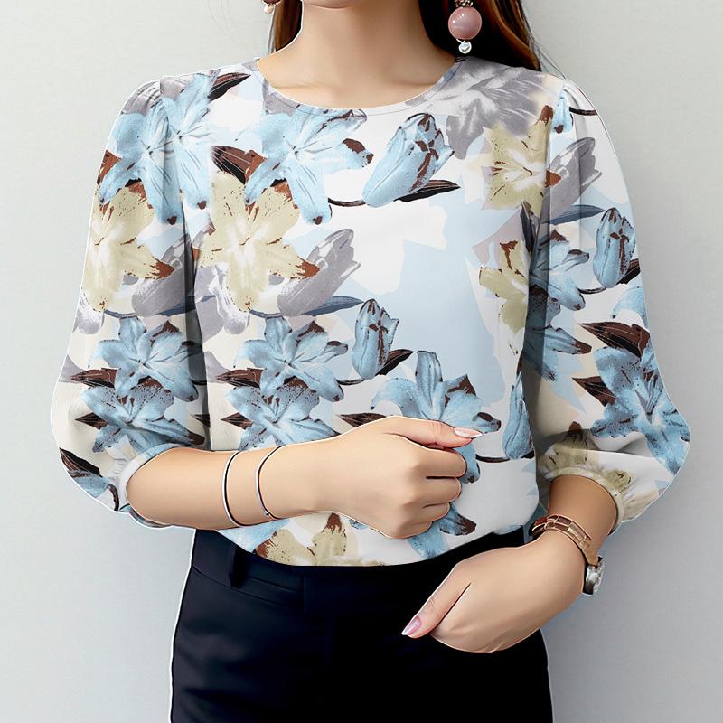 ZANZEA Women Casual Round Neck 3/4 Sleeve Loose Floral Blouse