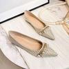 Fashion Office Pearl Chain Gingham Flat Pointed Toe Women's Shoes Ladies Footwear Flats Non Slip Korean Style Y2k Lastest On Spring Sale