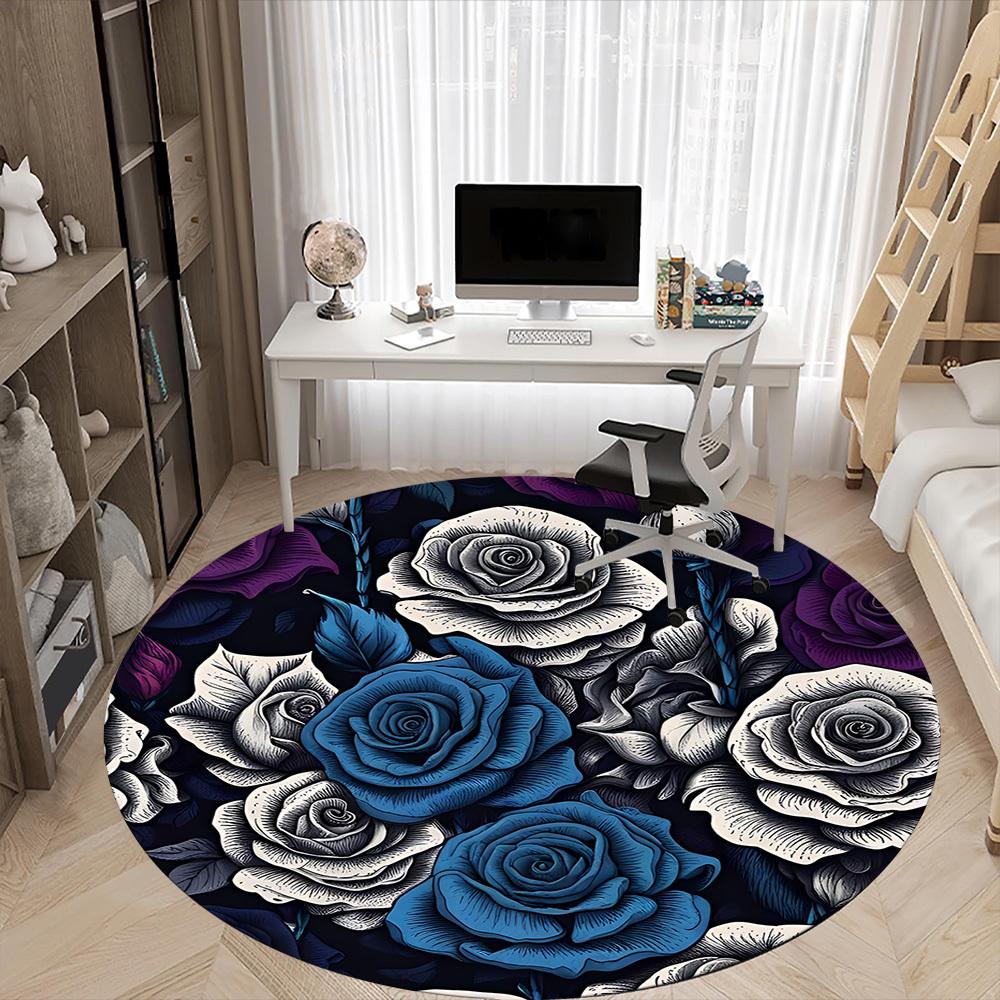 1pc Floral Bouquet Roses Office Round Area Rug, Indoor Mat Suitable ForOffice, Under Office Chairs Bedroom Living Room Home Decor, Room Deco,  N44